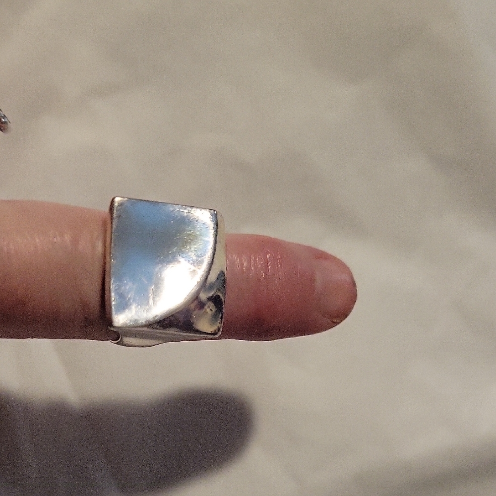 Polished Silver Geometric Statement Ring - Women'… - image 1